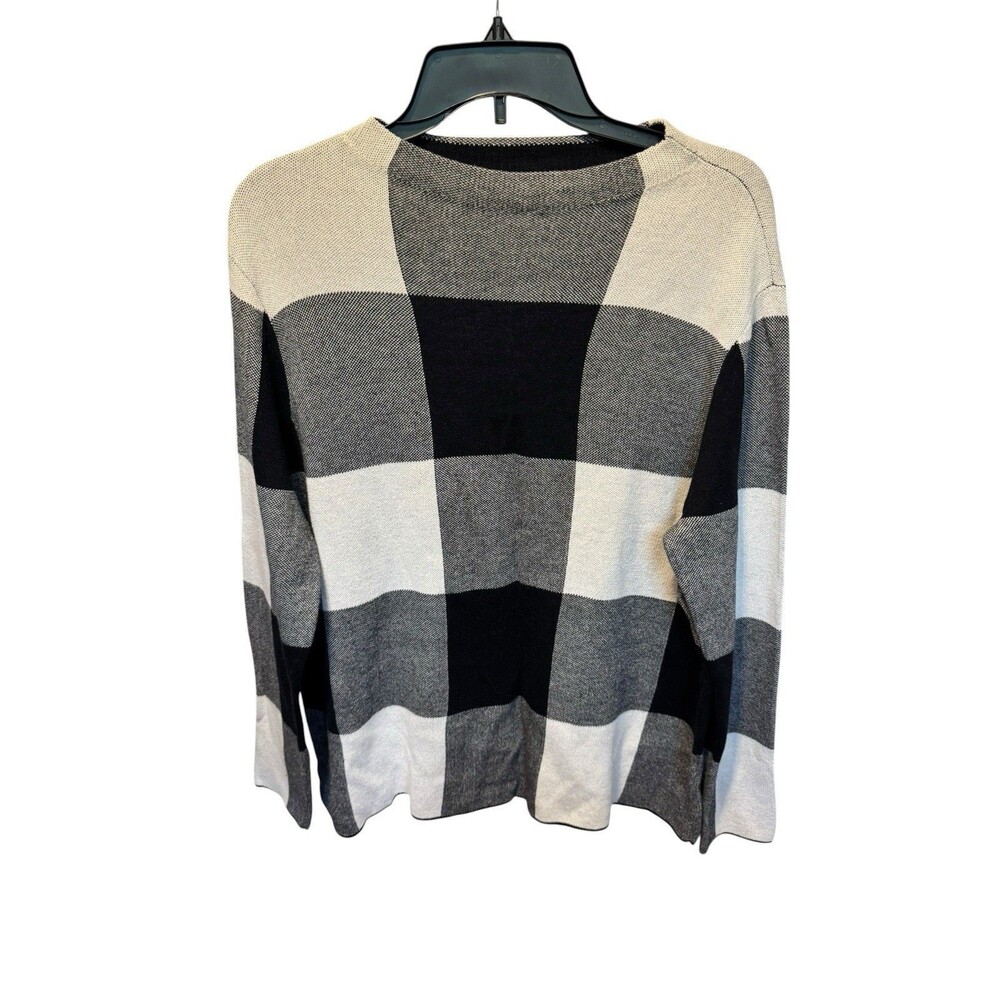 J. Jill Black & White Checker Print Mock Neck Sweater Size Large